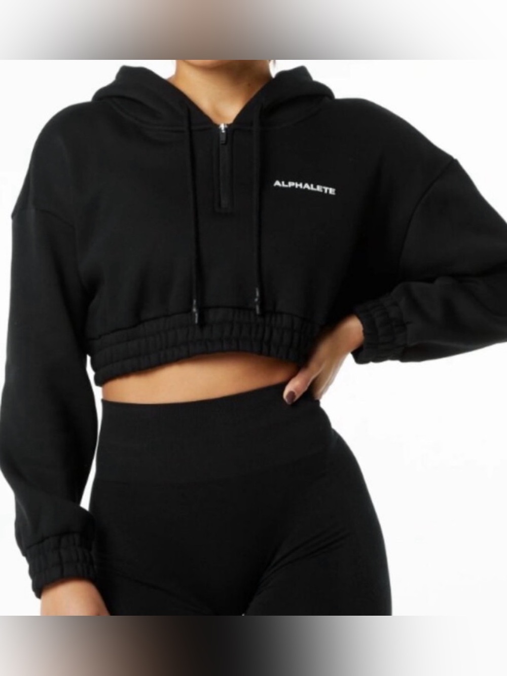 Alphalete Black Capital Cropped Hoodie- Medium